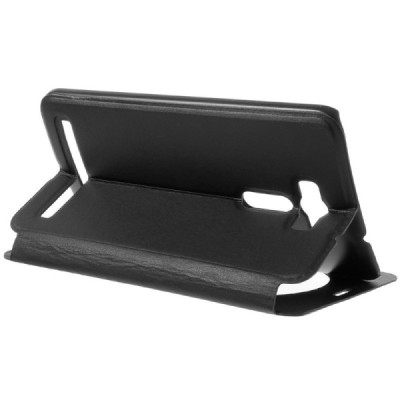 Asus Zenfone 2 Laser 6.0 (ZE600KL, ZE601KL) juodas odinis atverčiamas „View Window“ dėklas su langeliu / Priedai.lt