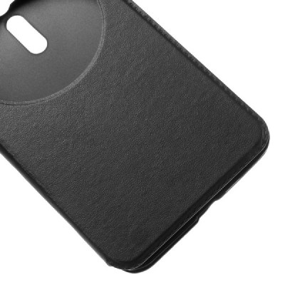 Asus Zenfone 2 Laser 6.0 (ZE600KL, ZE601KL) juodas odinis atverčiamas „View Window“ dėklas su langeliu / Priedai.lt