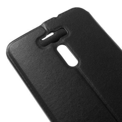 Asus Zenfone 2 Laser 6.0 (ZE600KL, ZE601KL) juodas odinis atverčiamas „View Window“ dėklas su langeliu / Priedai.lt