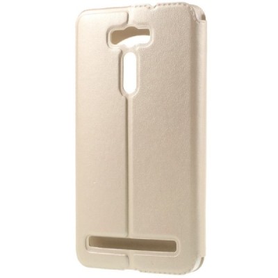 Asus Zenfone 2 Laser 6.0 (ZE600KL, ZE601KL) auksinis odinis atverčiamas „View Window“ dėklas su langeliu / Priedai.lt