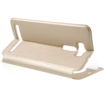 Asus Zenfone 2 Laser 6.0 (ZE600KL, ZE601KL) auksinis odinis atverčiamas „View Window“ dėklas su langeliu / Priedai.lt