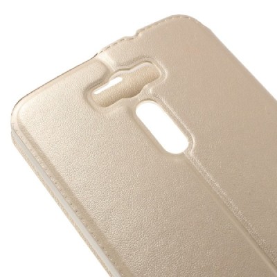Asus Zenfone 2 Laser 6.0 (ZE600KL, ZE601KL) auksinis odinis atverčiamas „View Window“ dėklas su langeliu / Priedai.lt