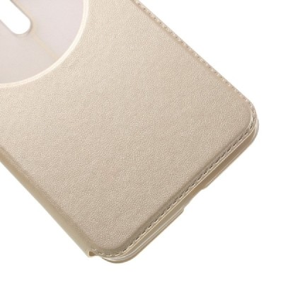 Asus Zenfone 2 Laser 6.0 (ZE600KL, ZE601KL) auksinis odinis atverčiamas „View Window“ dėklas su langeliu / Priedai.lt