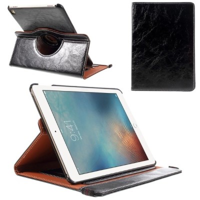 Apple iPad Pro 9.7" solīds atvēramais melns ādas futrālis, grozās 360° grādu apjomā / Vacins.lv