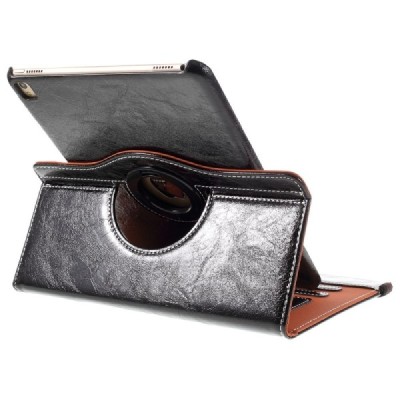 Apple iPad Pro 9.7" solīds atvēramais melns ādas futrālis, grozās 360° grādu apjomā / Vacins.lv