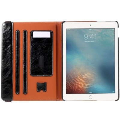 Apple iPad Pro 9.7" solīds atvēramais melns ādas futrālis, grozās 360° grādu apjomā / Vacins.lv