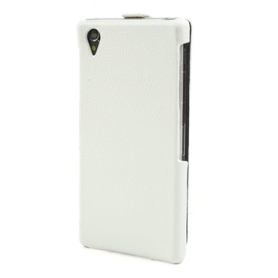 Klasikinis Sony Xperia Z1 atverčiamas baltas odinis dėklas / Priedai.lt