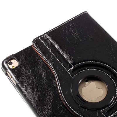 Apple iPad Pro 9.7" solīds atvēramais melns ādas futrālis, grozās 360° grādu apjomā / Vacins.lv