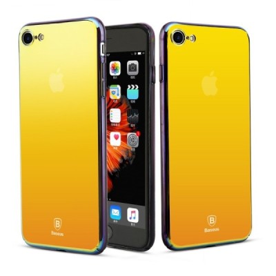 Apple iPhone 7 (iPhone 8) Baseus Mirror Glass plastikinis veidrodinis permatomas auksinis dėklas / Priedai.lt
