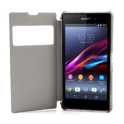 „S-View“ tipo Sony Xperia Z1 atverčiamas tamsiai pilkas dėklas / Priedai.lt