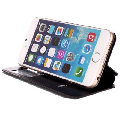 Apple iPhone 6 / 6s „Vili“ S S View Cover atvērams melns ādas maciņš / Vacins.lv