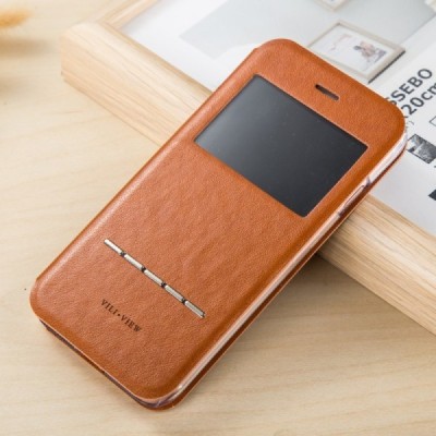 Apple iPhone 6 / 6s „Vili“ S S View Cover atvērams brūns ādas maciņš / Vacins.lv