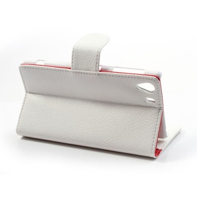 „Lychee“ Sony Xperia Z1 baltas odinis atverčiamas dėklas / Priedai.lt