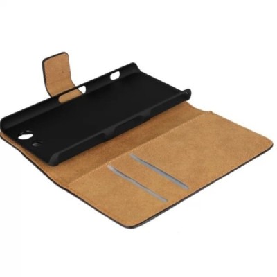 Sony Xperia Z3 compact atvēramais melns ādas futrālis - maciņš / Vacins.lv