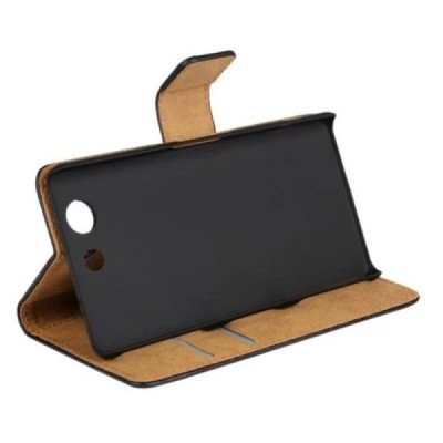 Sony Xperia Z3 compact atvēramais melns ādas futrālis - maciņš / Vacins.lv