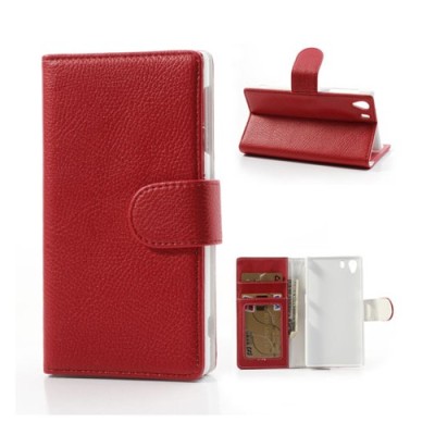 „Lychee“ Sony Xperia Z1 raudonas odinis atverčiamas dėklas / Priedai.lt