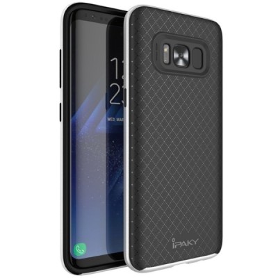 Samsung Galaxy S8+ (G955) „IPAKY“ cieta silikona (TPU) melns apvalks (apmales - sudrabā krāsā) / Vacins.lv