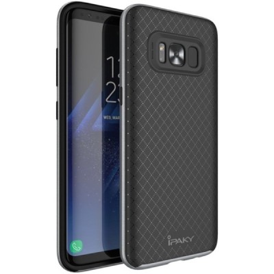 Samsung Galaxy S8+ (G955) „IPAKY“ kieto silikono TPU juodas (pilkais apvadais) dėklas - nugarėlė / Priedai.lt
