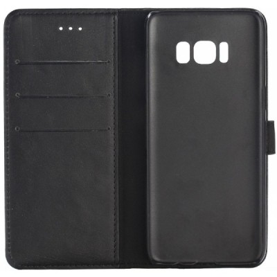 Samsung Galaxy S8 (G950) atvēramais ādas melns retro maciņš (maks) / Vacins.lv