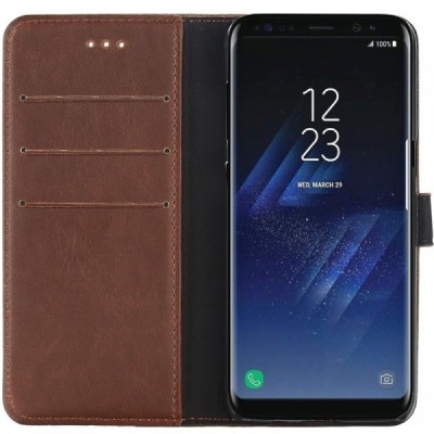 Samsung Galaxy S8 (G950) atverčiamas tamsiai rudas odinis retro dėklas - piniginė / Priedai.lt