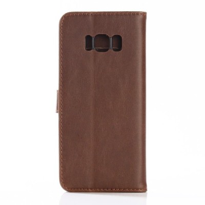 Samsung Galaxy S8 (G950) atverčiamas tamsiai rudas odinis retro dėklas - piniginė / Priedai.lt
