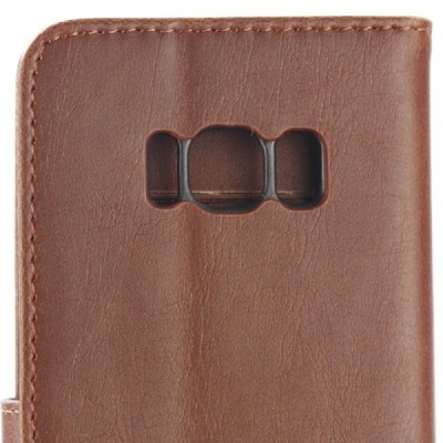 Samsung Galaxy S8 (G950) atverčiamas tamsiai rudas odinis retro dėklas - piniginė / Priedai.lt
