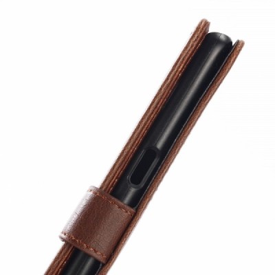 Samsung Galaxy S8 (G950) atverčiamas tamsiai rudas odinis retro dėklas - piniginė / Priedai.lt