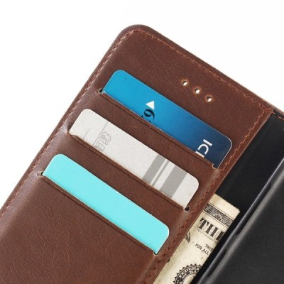 Samsung Galaxy S8 (G950) atverčiamas tamsiai rudas odinis retro dėklas - piniginė / Priedai.lt