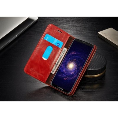 Samsung Galaxy S8 (G950) „CaseMe“ solīds atvēramais ādas sarkans maciņš - maks / Vacins.lv