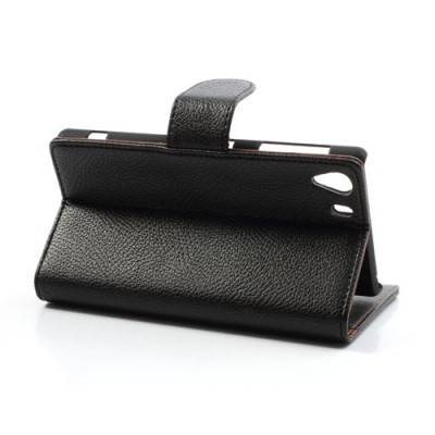 „Lychee“ Sony Xperia Z1 juodas odinis atverčiamas dėklas / Priedai.lt