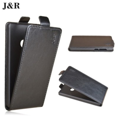 Huawei P9 Lite 2017 (Huawei P8 Lite 2017) „J&R“ klasikinis vertikaliai atverčiamas juodas odinis dėklas / Priedai.lt