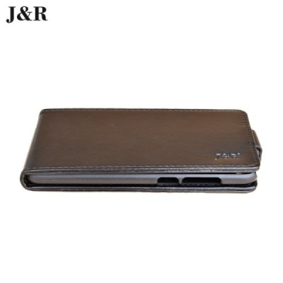 Huawei P9 Lite 2017 (Huawei P8 Lite 2017) „J&R“ klasikinis vertikaliai atverčiamas juodas odinis dėklas / Priedai.lt