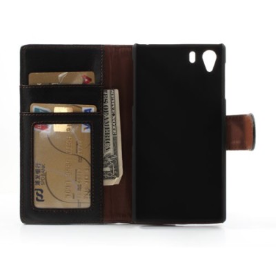 „Lychee“ Sony Xperia Z1 juodas odinis atverčiamas dėklas / Priedai.lt