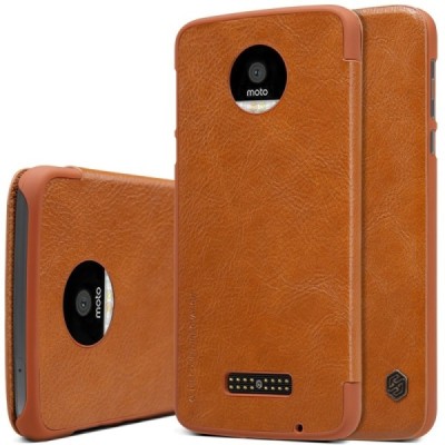 Greznais „Nillkin“ Qin sērijas ādas atvērams brūns Motorola Moto Z (Moto Z Droid) maciņš (maks) / Vacins.lv