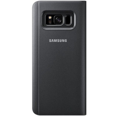 Samsung Galaxy S8 (G950) oficiāls Clear View Standing Cover atvērams melns ādas maciņš / Vacins.lv