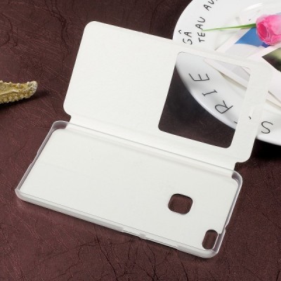 Huawei P10 Lite baltas odinis atverčiamas dėklas su langeliu / Priedai.lt