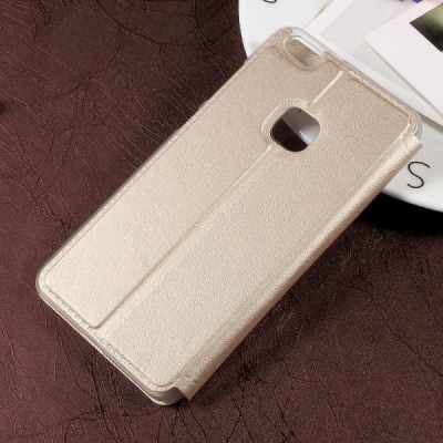 Huawei P10 Lite auksinis odinis atverčiamas dėklas su langeliu / Priedai.lt