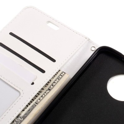 Motorola Moto Z (Moto Z Droid) atverčiamas baltas odinis dėklas - piniginė / Priedai.lt