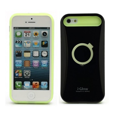 Juodas tamsoje šviečiantis „i-Glow“ silikoninis, plastikinis Apple iPhone SE (5, 5s) dėklas (dėkliukas) / Priedai.lt