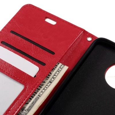 Motorola Moto Z (Moto Z Droid) atvēramais ādas sarkans maciņš (maks) / Vacins.lv