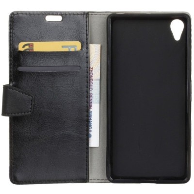 Sony Xperia L1(G3311, G3312, G3313) atverčiamas juodas odinis dėklas - piniginė / Priedai.lt