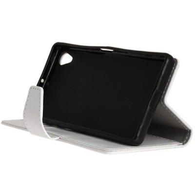 Sony Xperia L1 (G3311, G3312, G3313) atverčiamas baltas odinis dėklas - piniginė / Priedai.lt