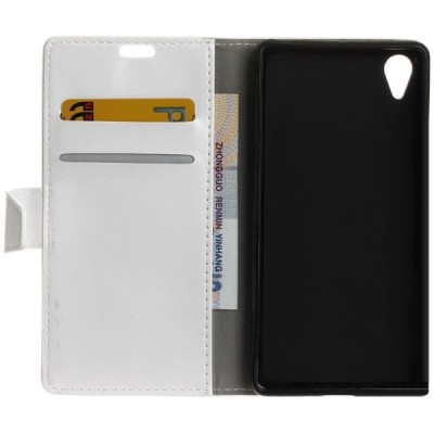 Sony Xperia L1 (G3311, G3312, G3313) atverčiamas baltas odinis dėklas - piniginė / Priedai.lt