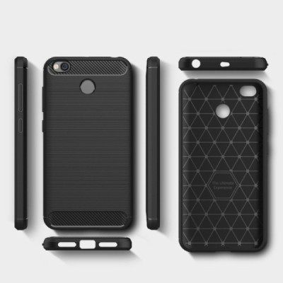 Xiaomi Redmi 4X „Carbon“ kieto silikono TPU juodas dėklas - nugarėlė / Priedai.lt