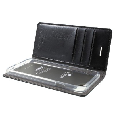 Mercury Blue Moon atverčiamas Apple iPhone 7 (iPhone 8) juodas odinis dėklas - piniginė / Priedai.lt