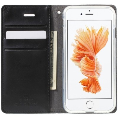 Mercury Blue Moon atverčiamas Apple iPhone 7 (iPhone 8) juodas odinis dėklas - piniginė / Priedai.lt