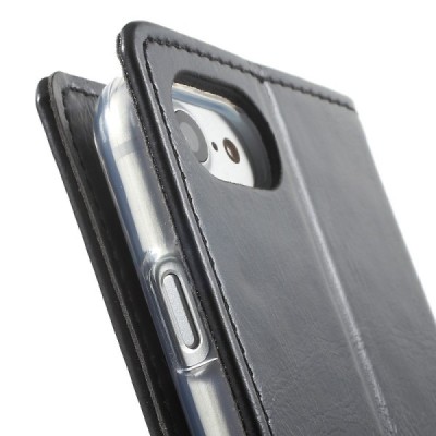 Mercury Blue Moon atverčiamas Apple iPhone 7 (iPhone 8) juodas odinis dėklas - piniginė / Priedai.lt