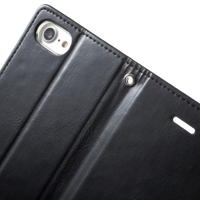 Mercury Blue Moon atverčiamas Apple iPhone 7 (iPhone 8) juodas odinis dėklas - piniginė / Priedai.lt