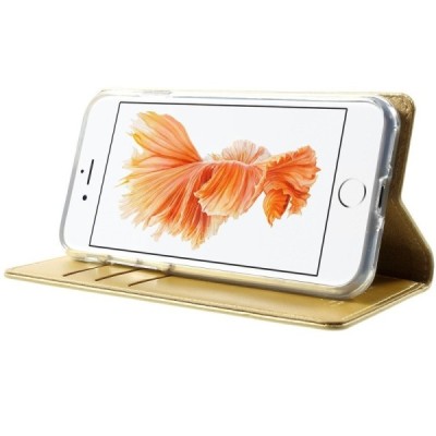 Mercury Blue Moon atverčiamas Apple iPhone 7 (iPhone 8) auksinis odinis dėklas - piniginė / Priedai.lt