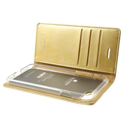 Mercury Blue Moon atverčiamas Apple iPhone 7 (iPhone 8) auksinis odinis dėklas - piniginė / Priedai.lt